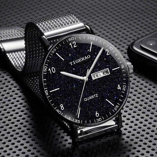 Tigerao fully automatic movement watch waterproof luminous watch student handsome dual calendar fully automatic watch fashion watch 069 black mesh starry sky surface