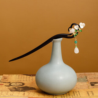 Chimera (chimera) jade rabbit flower viewing black sandalwood hairpin ancient style updo hairpin tassel walking cheongsam hanfu headwear girl birthday gift