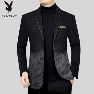 Playboy men's denim suit jacket 24 spring and autumn middle-aged casual versatile fashion slim suit denim black 175/l (suitable for 115-130 jin jin equals 0.5 kg)