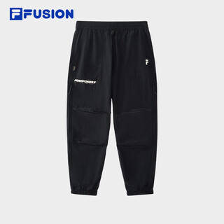 Fila fusion fila trendy brand woven trousers for men 2024 autumn new loose casual pants with cuffed sweatpants, black-bk 165/76a/s