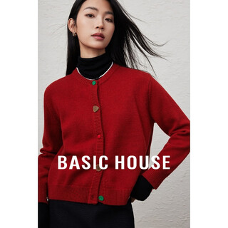 Basic house/baijiahao sheep colorful button knitted sweater small autumn and winter new cardigan jacket women red m