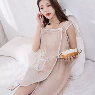 Wearable bath towel women's suspender bathrobe bath skirt thickened wearable bath towel vest style bath towel large khaki pocket style large size 130-160 jin jin equals 0.5 kg wearable