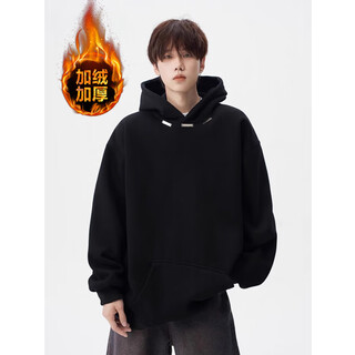 Oemg american heavyweight casual hooded velvet thickened sweatshirt men's autumn and winter coat, loose and versatile, velvet black xl recommended 110-130jin jin equals 0.5 kg