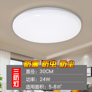 Weihuo ultra-thin led tri-proof ceiling lamp dust-proof, insect-proof, waterproof and fog-proof round bedroom balcony kitchen bathroom toilet light tri-proof light 24w30cm-white