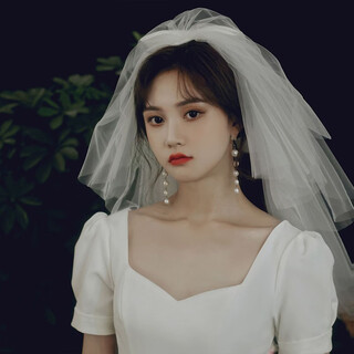 Dijing proposal proposal bridal veil wedding pearl bow super fairyland photo props anniversary four-layer butterfly veil - hair comb style 40cm