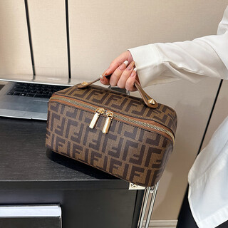 Gphf japanese new cosmetic bag portable large capacity cosmetics storage bag travel portable waterproof multi-function wash bag brown color - leather lined middle fixed