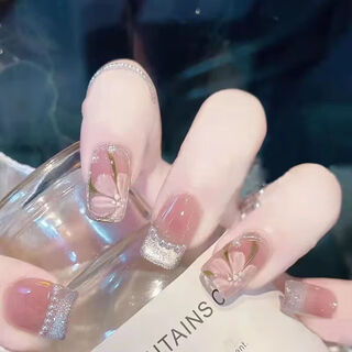 Magic casa wearable manicure finished nail patch summer 2023 new style short style medium length ice transparent french style mj-179 french pearl camellia