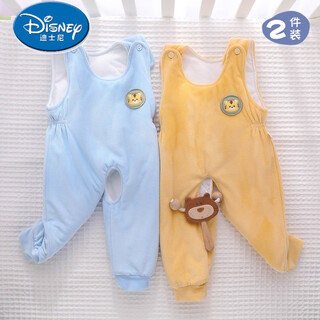 Disney (disney) baby girl overalls baby autumn and winter one-year-old boy plus cotton and velvet warm autumn thick winter style open crotch cotton pants great value 2 pairs h819 blue and yellow combination 66 sizes 3-6 months baby