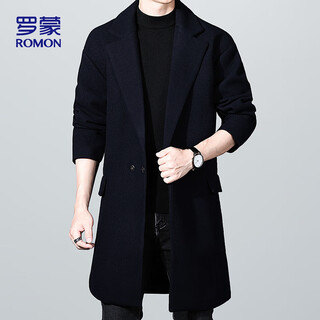 Romon woolen coat mid-length men's autumn and winter business casual windbreaker men's warm woolen coat 1929 navy l