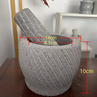 Bluestone hand-carved stone garlic mortar garlic mortar garlic pounder household stone garlic mortar bluestone hand-carved and polished bluestone garlic mortar 14 cm