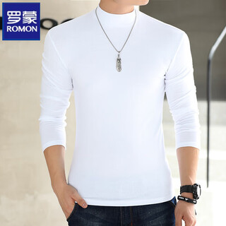 Romon pure cotton half-high collar long-sleeved bottoming shirt t-shirt for young and middle-aged men autumn underwear slim body shirt men's top autumn and winter white xl 140jin jin equals 0.5 kg, left and right wear