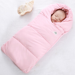 Newborn baby sleeping bag autumn and winter thickened down cotton jacket baby anti-jump blanket newborn anti-kick blanket outing pink l suitable for 3-6 months