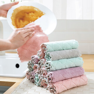 Double-sided coral velvet dishcloth kitchen lazy rag cleaning cloth 5 pieces 25*25 random color large size 25*25