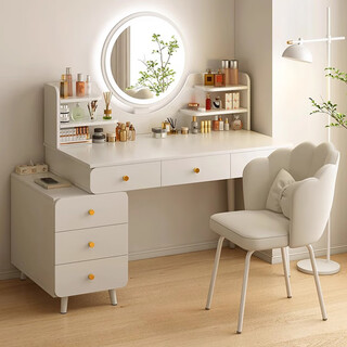 Xiangyu dressing table and cupboard integrated 2025 new dressing table bedroom small apartment light luxurious bedside table retractable dressing table recommended single table six drawers + lamp mirror yunxi white 120cm