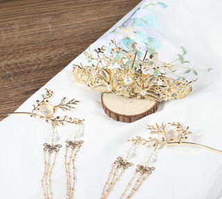 Hanfu hair crown for women, ancient style phoenix crown headdress, complete set of ancient costume, ancient hair accessories, fairy style, tassels, rocking wig hairpin, golden years, complete set