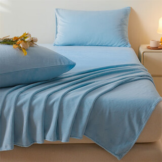 Yalu milk velvet sheet single piece winter plus velvet quilt three-piece set thickened coral velvet dormitory single 1.5m bed blanket baby blue a type milk velvet bedding dual-purpose 200*230cm single sheet - suitable for 1.5m bed