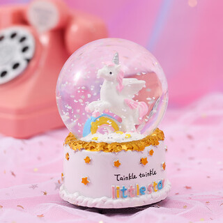 TaTanice水晶球音乐盒玩具八音盒儿童女孩独角兽灯光飘雪女友开学生日礼物