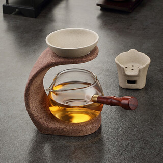 Jiutang side handle high temperature resistant glass fair cup tea drain set japanese style lazy tea strainer male cup one-piece tea cup creative bamboo wood handle fair cup + clay tea drain set