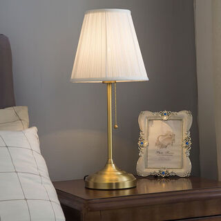 曜添北欧卧室小台灯床头书房LED灯创意简约现代温馨浪漫婚房线灯 尊皇浅米黄款 拉线开关+12瓦三色变光LED