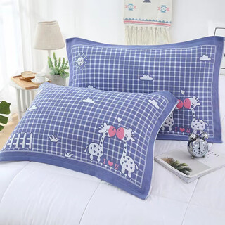 Mengyier 2024 new pure cotton pillow towels in a pair, three-layer gauze student couple absorbs sweat and oil, men's anti-slip pillow towels, giraffe blue 52*78-c-m, a pair