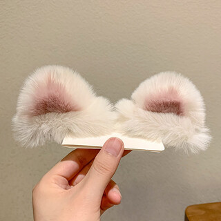 Beautiful princess plush cat ear hairpin children's hairpin headwear autumn and winter cute baby girl clip girl hairpin hair accessories 3# white ears 1 pair