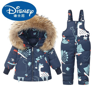 迪士尼（Disney）2025新款卡通印花儿童羽绒服套装两件套男女婴幼儿冬装加厚 蓝色 90