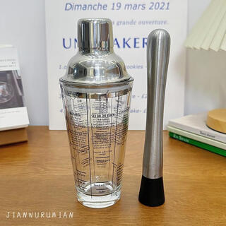 Huili custom-made glass shaker cup mixer set milk tea shop special hand-made lemon tea making tool set 400ml shaker cup + mashing stick&&