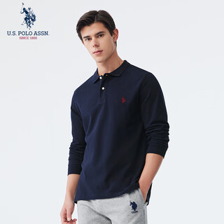 U.s. polo assn.polo shirt men's lapel autumn pure cotton business casual long-sleeved t-shirt men's high-end tops navy blue xl