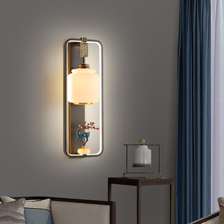 Qianzhang lamp new chinese style full copper wall lamp bedside marble study background wall living room bedroom high-end atmosphere villa zhongshan lamp black rubbed gold height 60* width 18cm zuo he