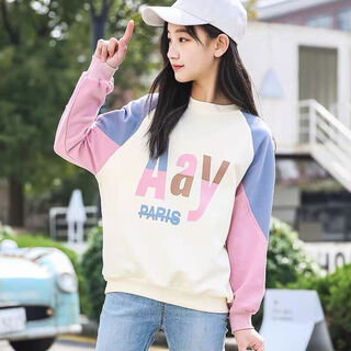 Ainolun long-sleeved t-shirt for girls, middle and older children, 3-12 years old, autumn, autumn, children's girls' loose korean sweatshirt bottoming top, pink sweatshirt (spring and autumn) 160 (recommended height 150-160)