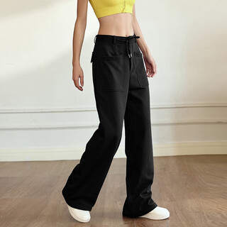 Lululmcctn yoga pants women's pilates running fitness loose slim high waist casual wide leg sports pants black l