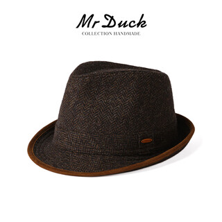 Mr duck british moon full wool top hat for men, middle-aged and elderly high-end gentleman hat winter old money style casual business jazz hat dark earth tan (100% wool)-mw462108 m (55-57cm)