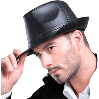 Fadaishan spring and autumn genuine leather hat men's sheepskin jazz hat british big brim gentleman hat winter middle-aged and elderly leather hat trendy hat black 59--60