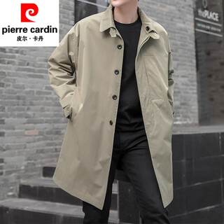 Pierre cardin french men's mid-length windbreaker men's autumn 2025 new trendy business casual cloak coat jacket for men 2163 khaki 3xl 161-200jin jin is equal to 0.5 kg