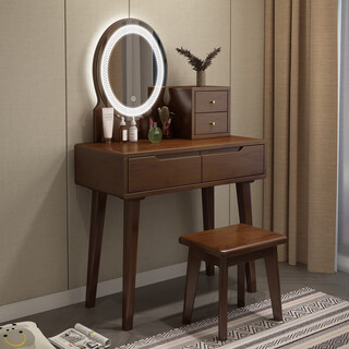 Xianshe furniture dressing table solid wood bedroom small dressing table 60 with lights nordic log 80cm dressing cabinet simple dressing table walnut color double draw smart lamp 80cm gift stool