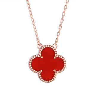 Duchencai gold 18k gold four-leaf clover necklace rose gold pendant clavicle chain light luxury niche gift to girlfriend red