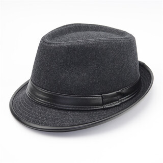 Gardenia hat men's spring and autumn hat men's hat winter woolen warm autumn and winter middle-aged and elderly jazz hat winter old man hat gray leather edge