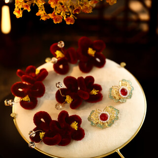 Shengli chinese antique hair accessories handmade velvet flower small set embellished multi-purpose xiuhe clothing ancient costume hair accessories bridal headdress 4 velvet flowers + a pair of butterfly hairpins 6-piece set