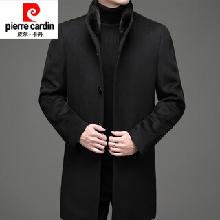 Pierre cardin winter new woolen coat men's mid-length rabbit fur lining mink fur collar nikk coat parka black 170/m