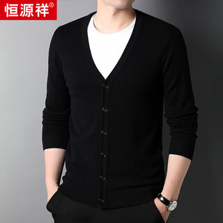 Hengyuanxiang knitted pure wool cardigan men's casual v-neck top autumn and winter sweater jacket for young and middle-aged men black l 175/50/110