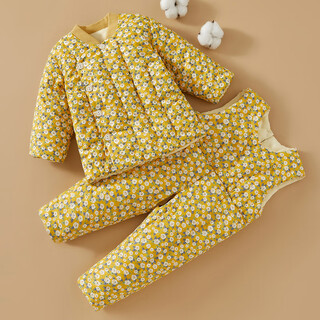 Mianguduo baby pure cotton handmade cotton jacket overalls suit baby winter clothing thickened cotton clothing children winter warm liner yellow rose 90 yards (suitable for 1-2 years old)