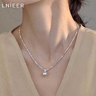 Lnieer s925 silver broken silver few taels of pearl necklace for women, high-end light luxury broken silver clavicle chain as a valentine's day gift for girlfriend, broken silver pearl necklace s925 silver