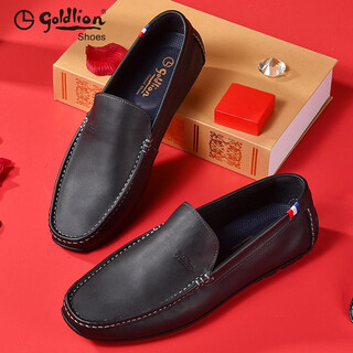 Goldlion men's shoes new business casual leather shoes men's beanie shoes driving loafers one-piece soft sole leather shoes black 38 (european size is one size larger than domestic size)