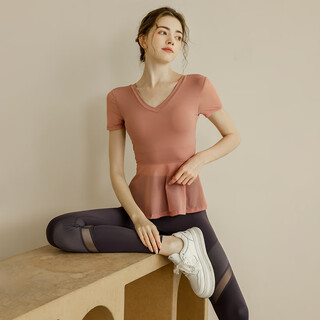 Sporn yoga clothing women's suit summer new short-sleeved thin fitness clothing loose large size professional pilates sports suit pink top (with chest pad) + leg shaping trousers xxl (140-160jin jin equals 0.5 kg)