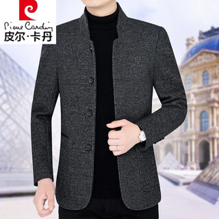 Pierre cardin sheep woolen jacket men's woolen autumn and winter new style middle-aged jacket casual stand-up collar thickened middle-aged dad's outfit black gray regular 4xl recommended 160-180jin jin equals 0.5 kg
