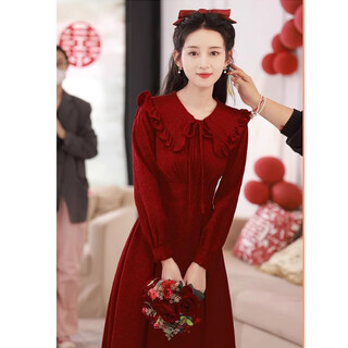 Pierre cardin autumn and winter new return engagement dress dress slimming burgundy bridal toast wear can be weared at daily burgundy l recommended 100-120 jin jin equals 0.5 kg