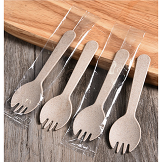 Tongnian's biodegradable disposable wheat straw forks, cake forks, fruit forks, dessert spoons and cutlery, individually packaged, 1,000 pieces of wheat straw forks, individually packaged