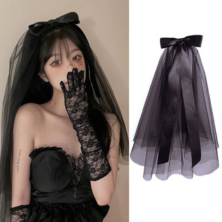 Crystal bow black veil mesh gothic wedding dress headdress cos photo bridal hair accessories retro dark style black bow veil-hair comb style