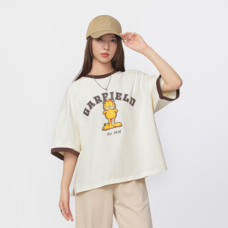 Fun trendy brand short-sleeved t-shirt women's short 2024 summer new garfield co-branded printed casual round neck top white tea xs