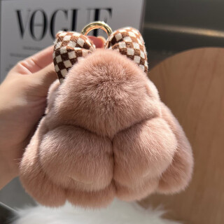 Tucker is suitable for cute real rex rabbit fur bow little rabbit car keychain pendant ins plush doll school bag, bean paste color